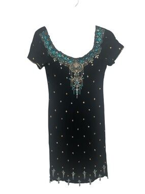 Fairycore Black Mini Dress with Blue Beading Womens S